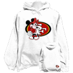 Front view of the premium 49ers sweatshirt hoodie displaying a bold classic football team typography logo graphic