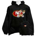 Front view of the premium 49ers sweatshirt hoodie displaying a bold classic football team typography logo graphic