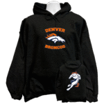 Front view of the premium denver broncos sweatshirt hoodie displaying a bold classic football team typography logo graphic