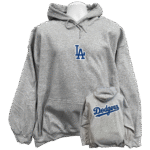 Front view of the premium la dodgers sweatshirt hoodie displaying a bold classic baseball team interlocking logo graphic