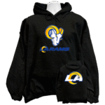 Front view of the premium la rams sweatshirt hoodie displaying a bold classic football team horn logo graphic