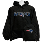Front view of the premium patriots sweatshirt hoodie displaying a bold classic football team flying Elvis logo graphic