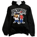 Streetwear model wearing a thick brown Backwoods Sweatshirt hoodi in an urban setting