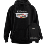 Front view of the premium cadillac sweatshirt hoodie displaying a bold classic heritage crest logo graphic