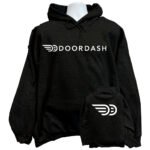 Front view of the premium doordash sweatshirt hoodie displaying a bold classic delivery logo graphic