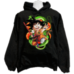 Close-up details of the premium dragon ball z sweatshirt hoodie showcasing custom anime character artwork