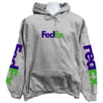 Front view of the premium fedex sweatshirt hoodie displaying a bold classic courier logo graphic