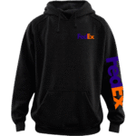 Front view of the premium fedex sweatshirt hoodie displaying a bold classic courier logo graphic