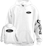 Front view of the premium ford sweatshirt hoodie displaying a bold classic blue oval logo graphic