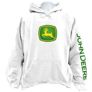Front view of the premium john deere sweatshirt hoodie displaying a bold classic leaping deer logo graphic