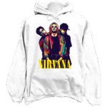 Back view of the premium nirvana stay away hoodie displaying a vintage 90s grunge rock music graphic design