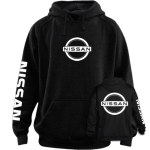 nissan sweatshirt hoodie displaying a bold classic minimalist metallic circle emblem graphic
