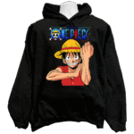 Front view of the premium one piece sweatshirt hoodie displaying a vibrant anime pirate flag graphic