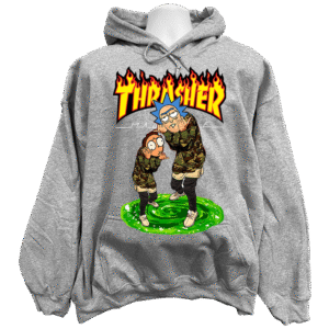 Front view of the premium rick & morty sweatshirt hoodie displaying vibrant portal graphics