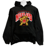 university of maryland sweatshirt hoodie displaying a bold classic stylized red, white, yellow, and black Testudo state flag inspired logo graphic