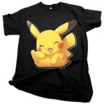 Group of friends wearing colorful matching Pokémon tShirt styles at a gaming lounge