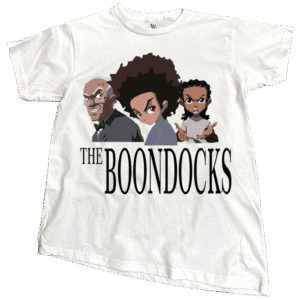Streetwear enthusiast wearing a black graphic The BoonDocks tShirt in an urban setting